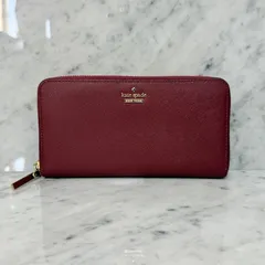 美品 kate spade ケイトスペード ラウンドファスナー 長財布 ワインレッド 本革 レザー