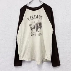 古着 used　長袖プリントTシャツ/ロンT　ラグランスリーブ　3連プリント　ベージュ　茶色　ブラウン