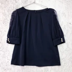 MISCHMASCH ミッシュマッシュ パフスリーブ タック シフォン ブラウス ネイビー Mサイズ 〇□