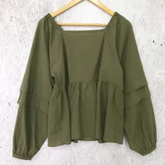 LOWRYS FARM ローリーズファーム レースアップ スクエア ブラウス LS カーキ Fサイズ 〇□