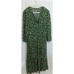 UNIQLO ユニクロ プリントVネックフレアワンピース グリーン Lサイズ 〇◇