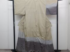 夏着物 手縫い グレージュ 青藤ぼかし 薄物 モダン 単衣 164cm 65cm 