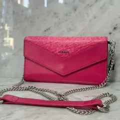 美品 DIESEL ディーゼル 本革 レザー ショルダーバッグ ショルダーウォレット ピンク シルバー