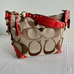 Rare Coach y2k Carly Hobo Bag Signature Canvas Red Leather Turnlock Shoulder Handbag