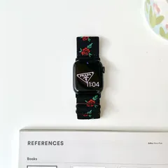 Apple Watch バンド レディース ナイロン 花柄 かわいい おしゃれ 韓国 ベルト ナチュラル 大人可愛い シンプル 春夏 秋冬 黒 ブラック バラ 38mm 40mm 41mm 42mm 44mm 45mm 49mm