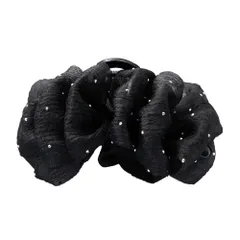 【ブラック×ワンサイズ】[Cream dot. クリームドット公式] ヘアアクセサリー レディース   バンスクリップ ヘアクリップ シフォン フリル オーガンジー ドットスタッズ ヘアアクセ しっかり留まる 大きめ ボリューム ヘアアレンジ 簡単