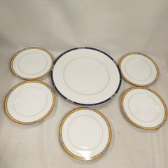 希少【美品】 大倉陶園 ケーキ皿 20センチ ネイビー 金プラチナ 5枚