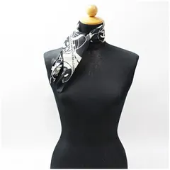 シャネル コットン シルク ミニスカーフ ブラック アイボリー ロゴ 中古