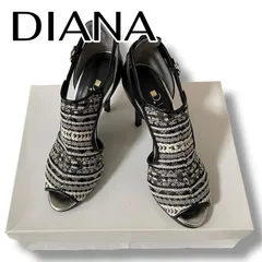 DIANA amorosa ダイアナ アモローサ レディース ハイヒールサンダル 22.5cm Gワイズ ブラック ホワイト モノクロストライプ オープントゥ 日本製 MADE IN JAPAN 0000898OC