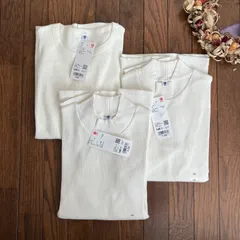 【新品タグ付き】UNIQLO　ユニクロ　リブクルーネック&リブハイネックTシャツ　160　半袖　オフホワイト　計３点セット