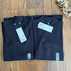 【新品タグ付き】UNIQLO　ユニクロ　リブハイネックTシャツ　160　半袖　ブラック　計2点セット