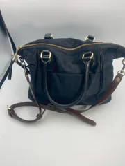 russet ラシット 2WAYハンドバッグ ショルダー 紺 ネイビー 総柄 ナイロン ゴールド金具 内ポケット多数 取り外し可能ストラップ付き