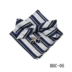 【3点セット】メンズ ビジネス/宴会 ポケットチーフ 蝶ネクタイ カフスボタン フォーマル アクセサリー