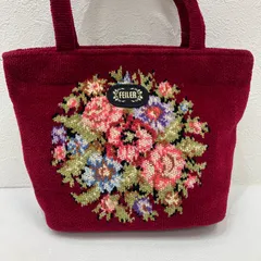 7383　FEILER フェイラー　ハンドバッグ　赤　レッド　ミニ　小さめ　ミニバッグ　レディース　花柄　フラワー　シュニール織り　きれいめ　上品　シンプル