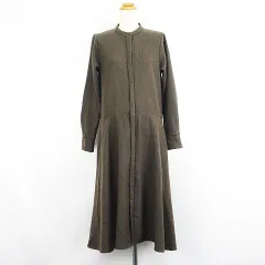 シップス SHIPS any シャツワンピース チュニック 長袖 バンドカラー ロング丈 比翼 ウール混 ブラウン ※EKM