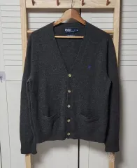 POLO RALPH LAUREN ポロラルフローレン ロゴ チャコール ラムウール ニット カーディガン