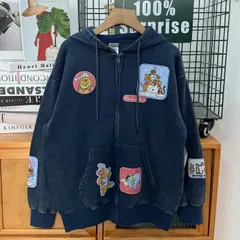 ディズニー クマのプーさん クリスマス 裏起毛 パーカー フーディ アップリケ刺繍 ヴィンテージ加工 ジップアップ 男女兼用  S--XL