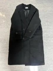 ブラック ダブル ボタン ロング コート Freeサイズ