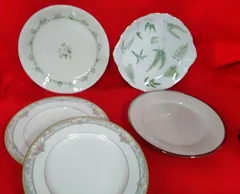 アンティーク Noritake ノリタケ 洋食器 プレート 大皿 平皿 4種類5枚まとめ 美品 箱無し ☆高さ…約1.5cm、直径…約26cm K236