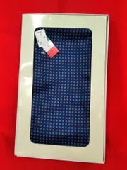 メンズ ファッション小物 イタリア製 絹100% ストール スカーフ マフラー ブルーのドット柄 未使用品 箱入り K226