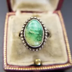 グリーンのグラデーションストーン オーバル ドット ヴィンテージ フラワー リング シルバー 銀 指輪 サウスウェスタンジュエリー Y14-Z