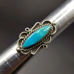 サウスウェスタンジュエリー 作家LC 大粒 ターコイズ マーキスカット ヴィンテージ リング 925 シルバー 銀 指輪 装飾美 存在感 AAX-1②