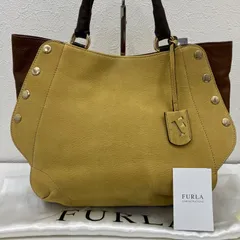 7318　FURLA　フルラ　ハンドバッグ　トートバッグ　ブラウン　マスタード　イエロー　レディース　レザー　シンプル　きれいめ　カジュアル　上品