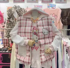 ハローキティ ピンク チェック ダウン ベスト2 (free)
