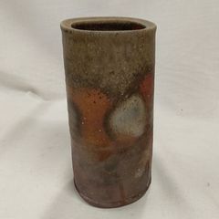 作家物】備前焼 花瓶 花入 旅枕 筒花入 窯変 胡麻 桟切り 茶道具