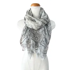 ETRO エトロ シアー 透け感 大判スカーフ ストール ペイズリー ライトグレー シルク 長方形 イタリア製 ロング