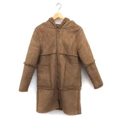 アズールバイマウジー AZUL by moussy フェイクムートン コート アウター ロング ボア リバーシブル フード ジップアップ S 茶 ブラウン /NT5