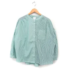 ハートマーケット HEART MARKET ボーダー シャツ ブラウス バンドカラー 長袖 綿混 F グリーン 緑 /FT7