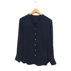 23区 オンワード樫山 パールボタン シャツ ブラウス 長袖 Vネック 無地 40 ブラック系 /FT5