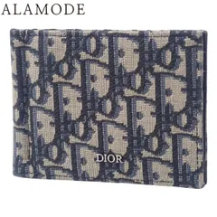 Christian Dior(クリスチャン・ディオール) マネークリップ付き コンパクトウォレット 財布 カーフ ディオール オブリーク ジャカード ブラック黒 ブルー青 ベージュ 2ESBH069YSE_H05E 40802165750【中古】【アラモード】
