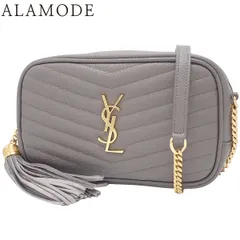 SAINT LAURENT PARIS(サンローランパリ) ルー ミニ バッグ ショルダーバッグ YSL ロゴ 肩掛け 斜め掛け Vステッチ フリンジ レザー グレー ゴールド金具 612579 レディース 40802167182【中古】【アラモード】