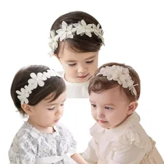 DFsucces ヘアバンド ベビー ゴ ヘアアクセサリー 髪飾り レースバンド ヘッドドレス 女の子 新生児 出産祝い 誕生日 記念撮影 お祝い 結婚式 3点セット (ホワイト)