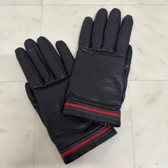 ▪️GUCCI  グッチ レザーグローブ  ウェビングライン ラムスキンレザー 羊革手袋 カシミヤ100% ブラック