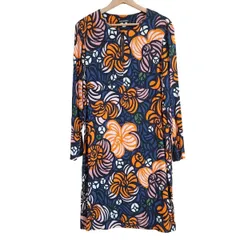 marimekko(マリメッコ) ワンピース サイズ40 M レディース - ネイビー×ダークネイビー×マルチ 長袖/ロング/花柄