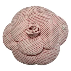 CHANEL(シャネル) コサージュ カメリア,ココマーク 白×ピンク×シルバー チェック柄