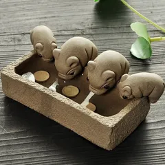 粘土の茶寵小豚 飲水、中国の粗陶器 カンフーティーセット 家の装飾 お茶アクセサリー