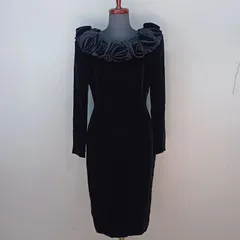 Merve Facette 9号 ベルベットドレス ワンピース フリル ブラック パーティー フォーマル メルヴェファセット