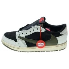 NIKE (ナイキ) ×トラヴィススコット ウィメンズ AIR JORDAN 1 LOW OG Medium Olive DZ4137-106 エアジョーダン1 ローカットスニーカー