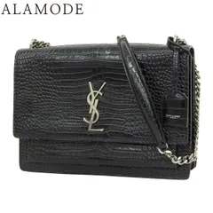SAINT LAURENT PARIS(サンローランパリ) サンセット ミディアム ショルダーバッグ 2way 肩掛け 斜め掛け チェーン クロコ型押し クロコダイルエンボスレザー ブラック黒 シルバー金具 498779 40802164006【アラモード】