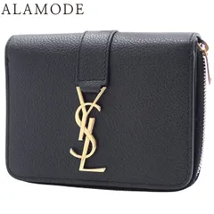 SAINT LAURENT PARIS(サンローランパリ) YSLライン ラージ ジップウォレット コンパクトウォレット 二つ折り 2つ折り グレインレザー ブラック黒 ゴールド金具 670285 レディース 40802165033【中古】【アラモード】