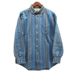スキャッティー SCHIATTI インド綿 デニム ストライプ ボタンダウン シャツ 長袖 ブルー グレー XL