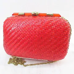 ショルダーバッグ ポシェット 編みデザイン チェーン レッド 赤 