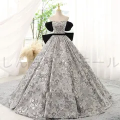 【新品?未使用】 イブニングドレス ロングドレス 黒 ベロア ベルベット パフスリーブ 発表会ドレス Aライン 光沢感 花柄 プリンセスドレス 