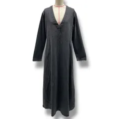 LOUNIE ルーニィ Vネック デニム ロングフレアワンピース Aライン 長袖 後ろファスナー フリンジ 灰色 チャコールグレー 38サイズ レディース 秋 ゴーゴー古着久喜倉庫店 23 No.北1388