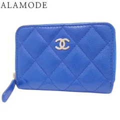 CHANEL(シャネル) マトラッセ ジップ コインパース コインケース カードケース 名刺入れ ラウンドファスナー 小物 キャビアスキン ブルー青 シャンパンゴールド金具 レディース 40802163500【中古】【アラモード】