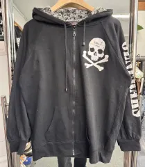 日本 ヴィンテージ スカル ドクロ プリンティング ミサ깔 パンク フード ジップアップ